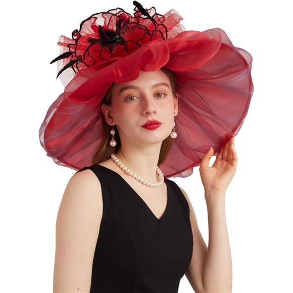 Women's Derby Church Fascinators Hat with Detachable Flowers Red - Picture 4 of 7